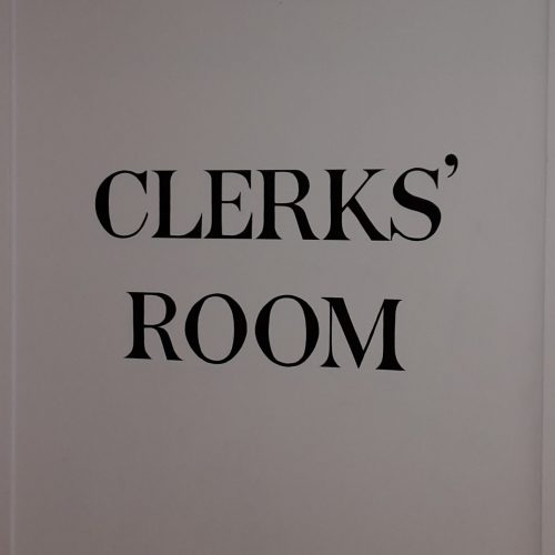 clerks room sign